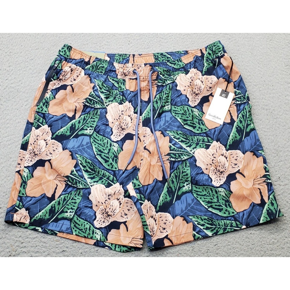 Goodfellow & Co Swim Trunks Shorts Mens L Multi Tropical UPF 50+ 4-Way Stretch‎